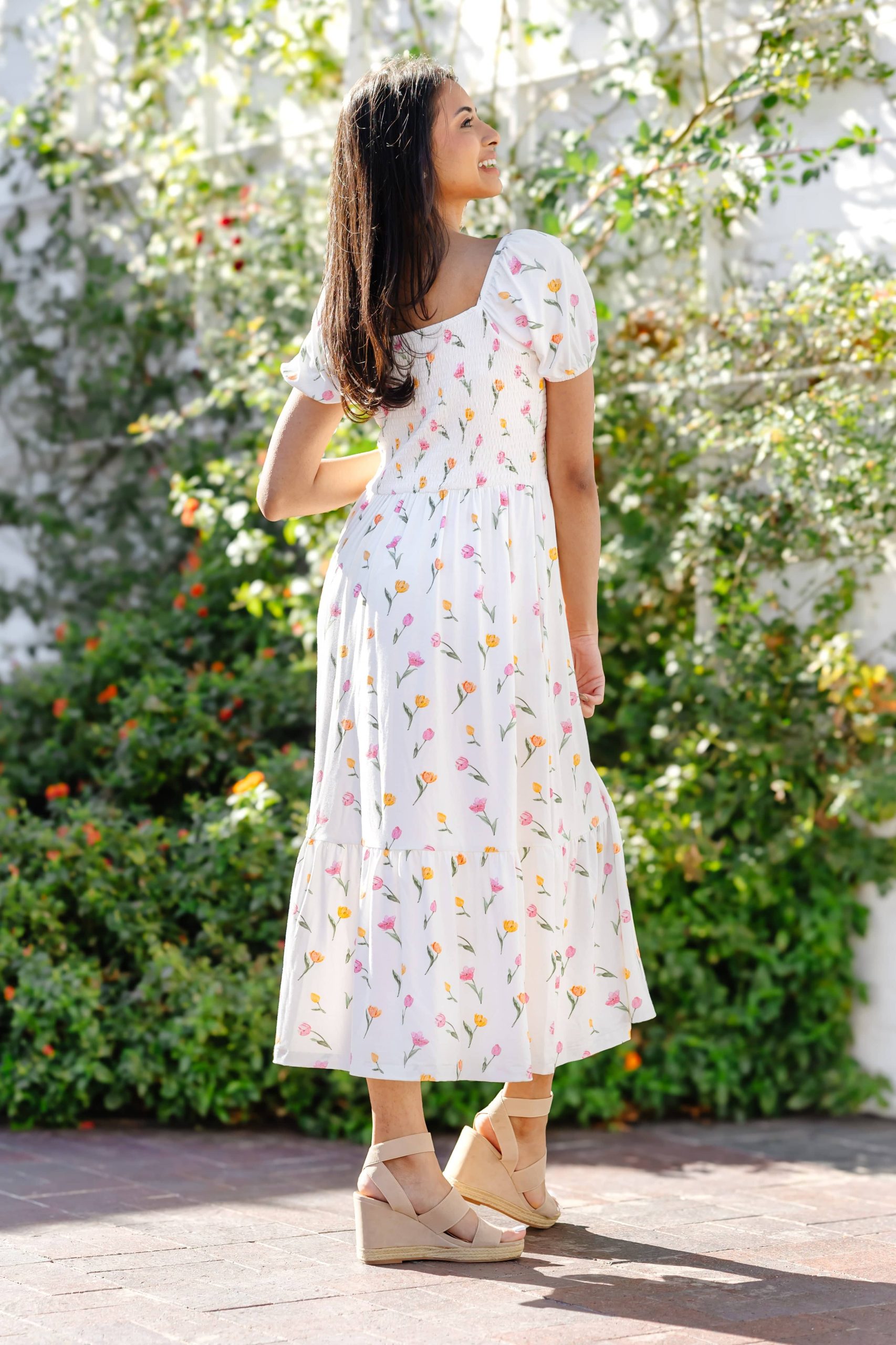 Womens Smocked Dress in Tulip - Image 6