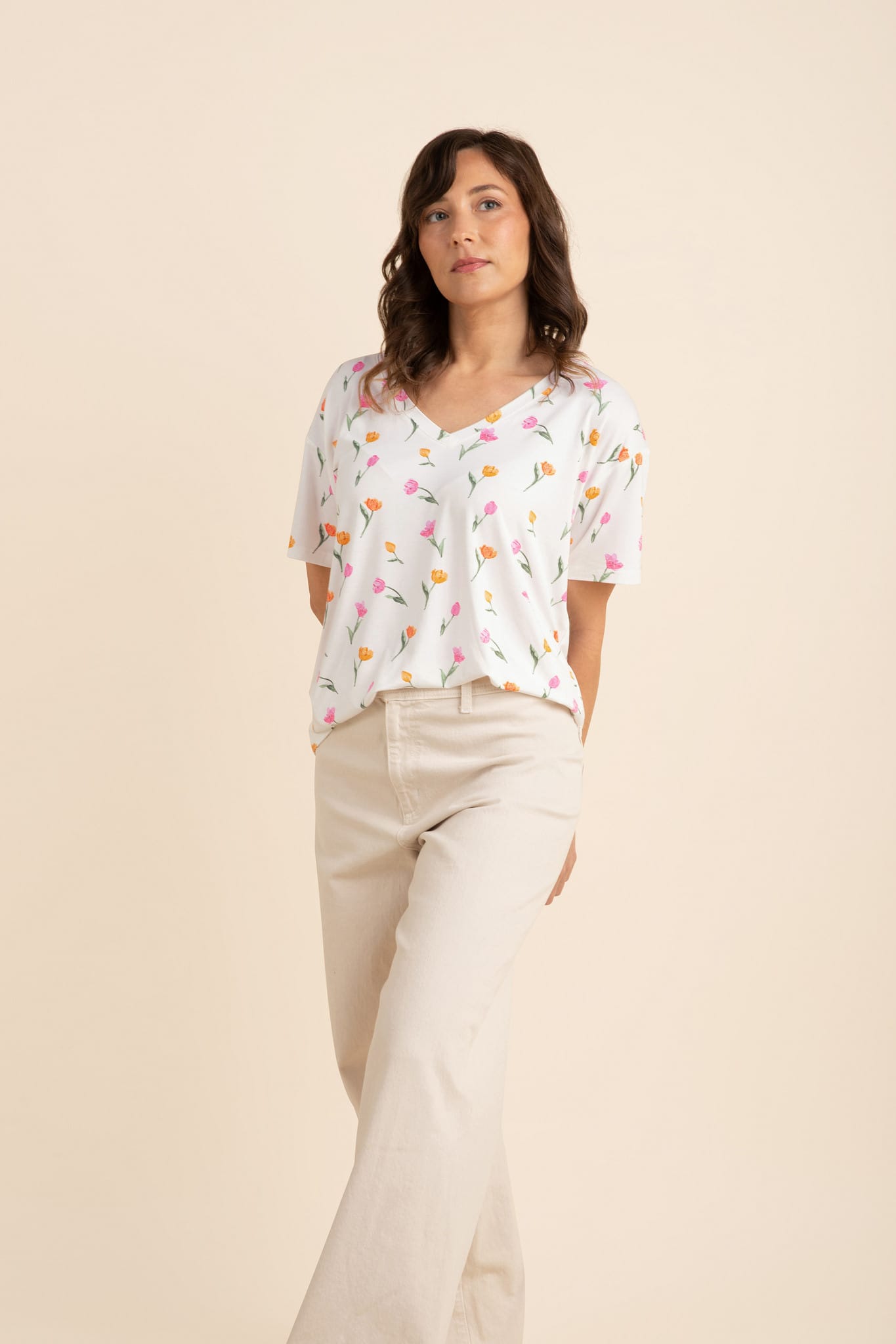 Women's Relaxed Fit V-Neck in Tulip - Image 3