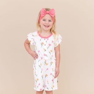 Flutter Sleeve Romper in Tulip