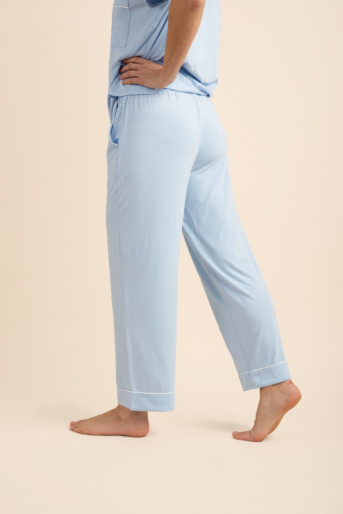 Women's Short Sleeve Cropped Pajama Set in Breeze - Image 5