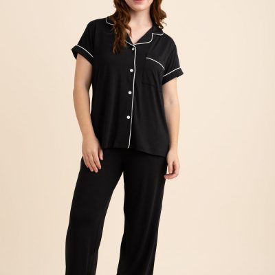 Women's Short Sleeve Cropped Pajama Set in Midnight