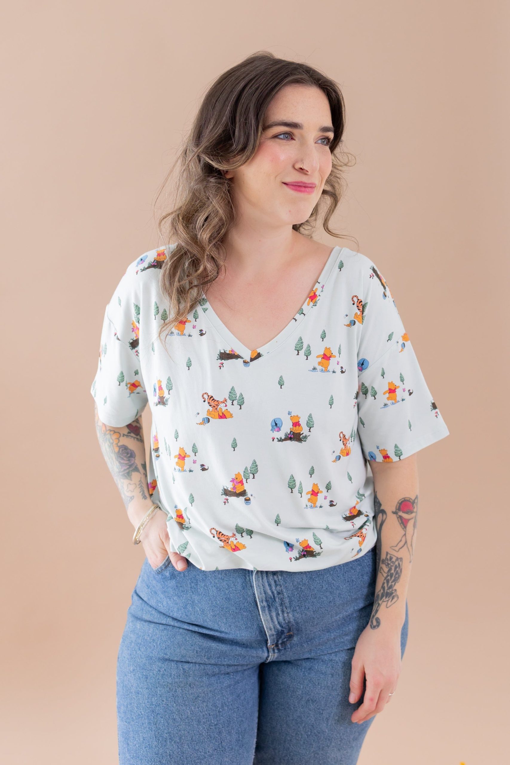 Women's Relaxed Fit V-Neck in Winnie the Pooh Hundred Acre Wood - Image 2