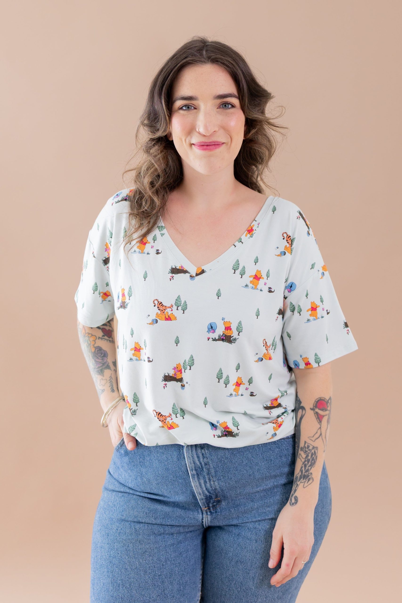 Women's Relaxed Fit V-Neck in Winnie the Pooh Hundred Acre Wood - Image 3