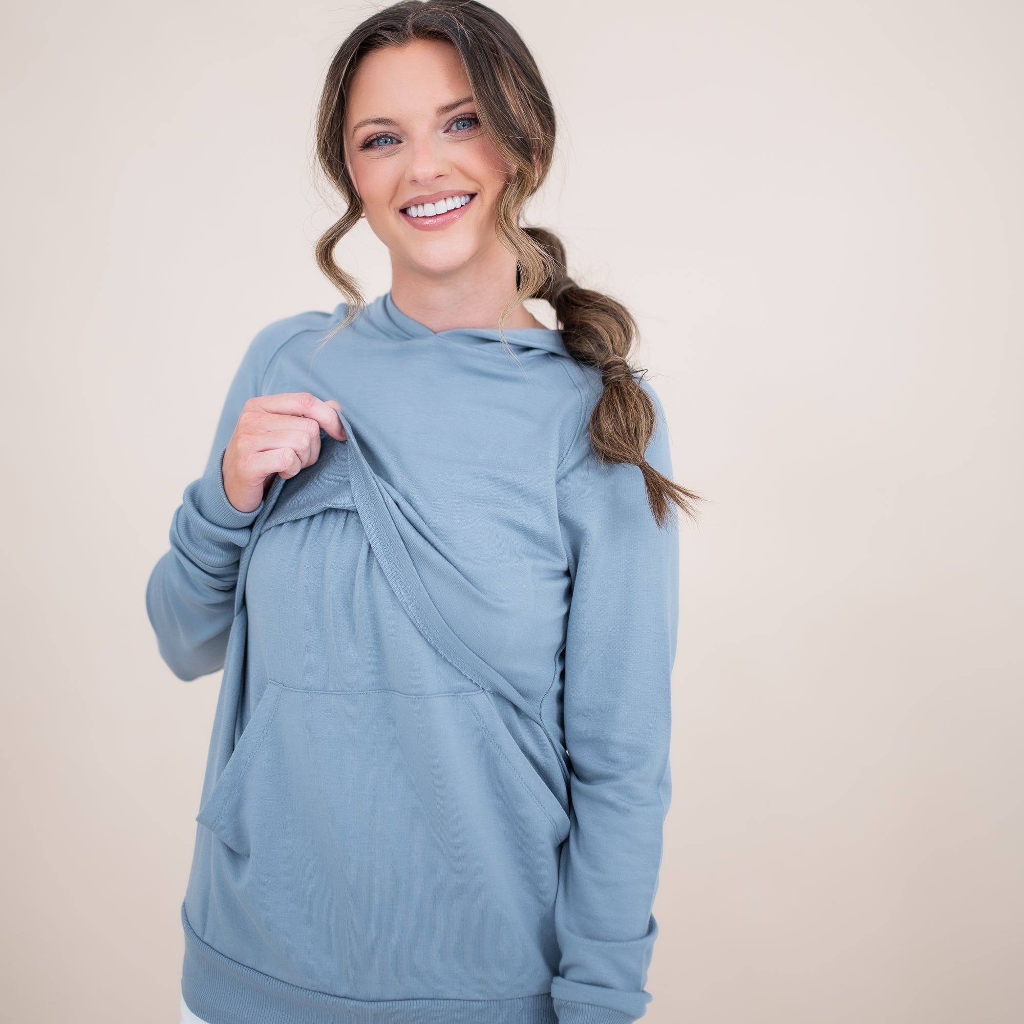 Women's French Terry Nursing Hoodie in Slate - Image 3