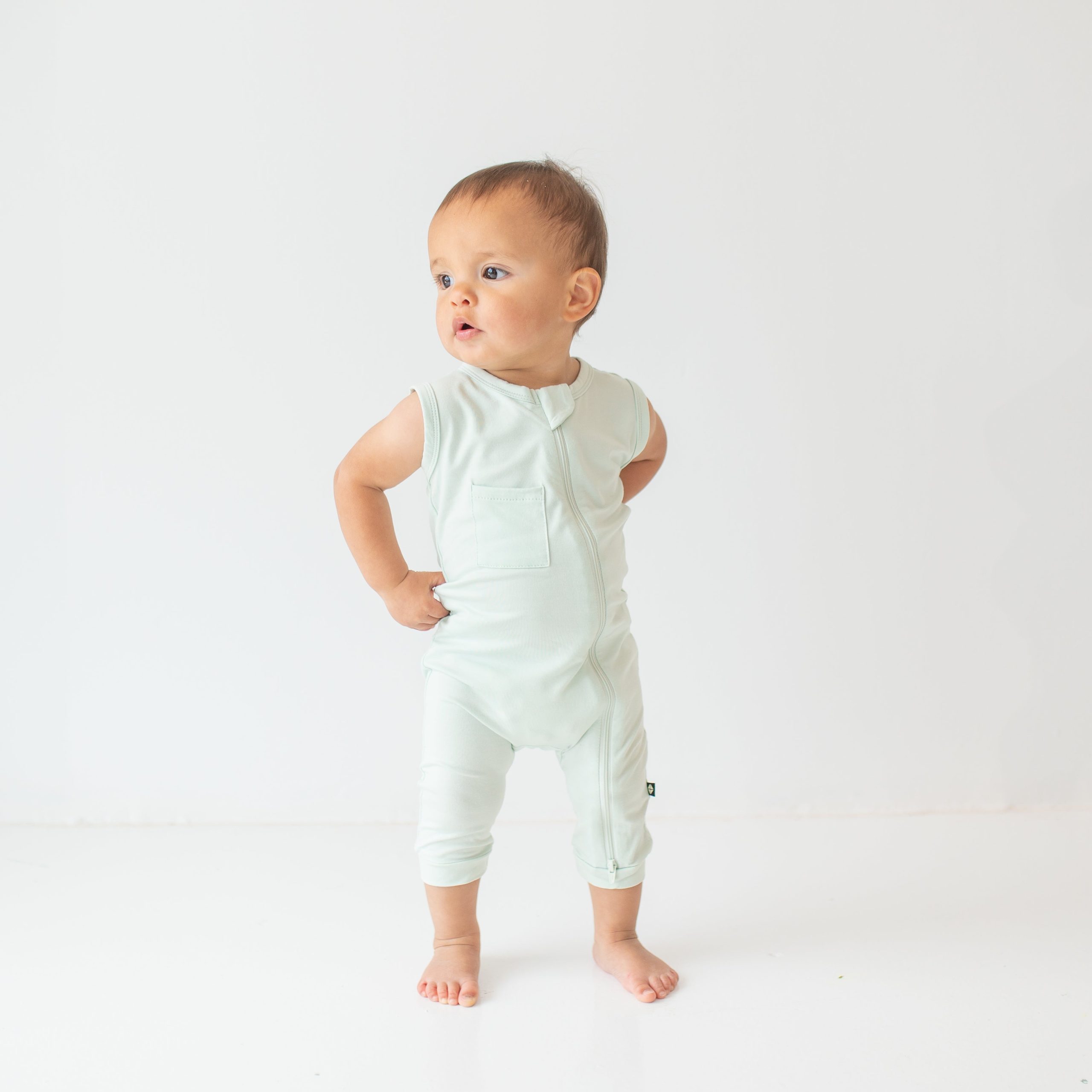 Zippered Sleeveless Romper in Dew - Image 4