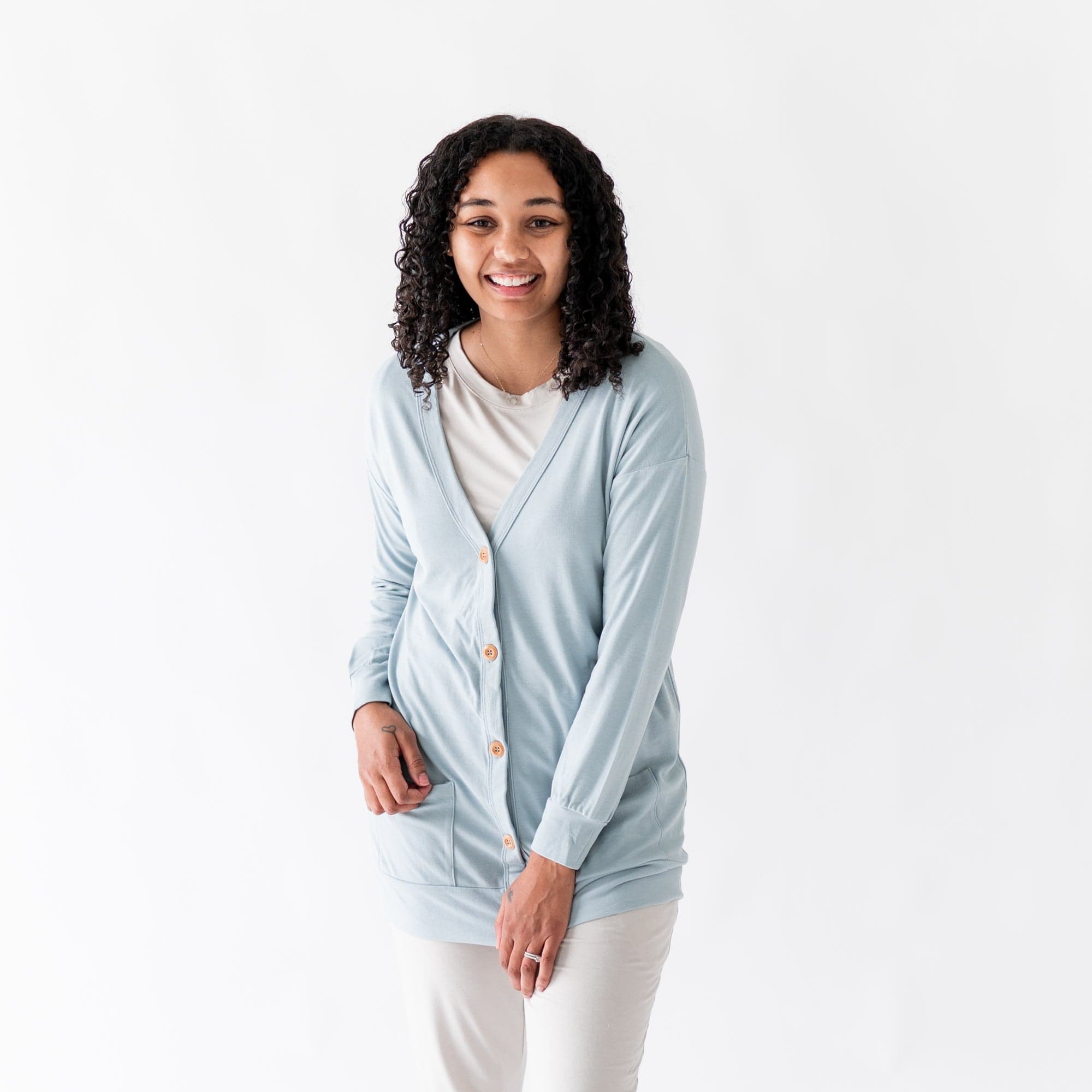 Bamboo Jersey Adult Cardigan in Fog - Image 2