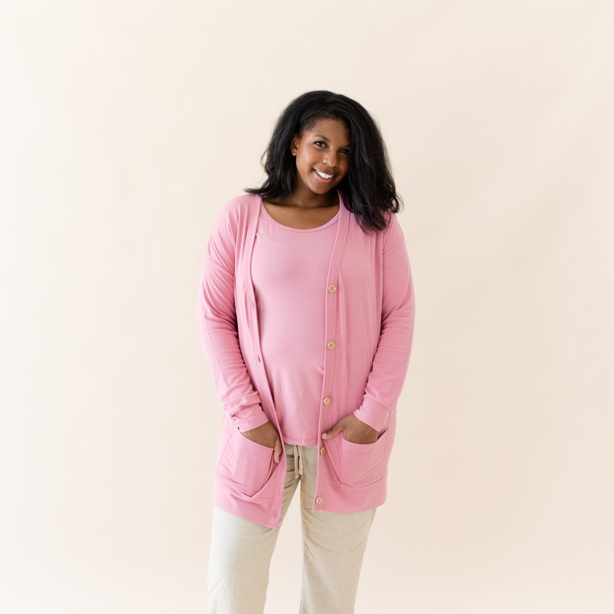 Bamboo Jersey Adult Cardigan in Apple Blossom - Image 2