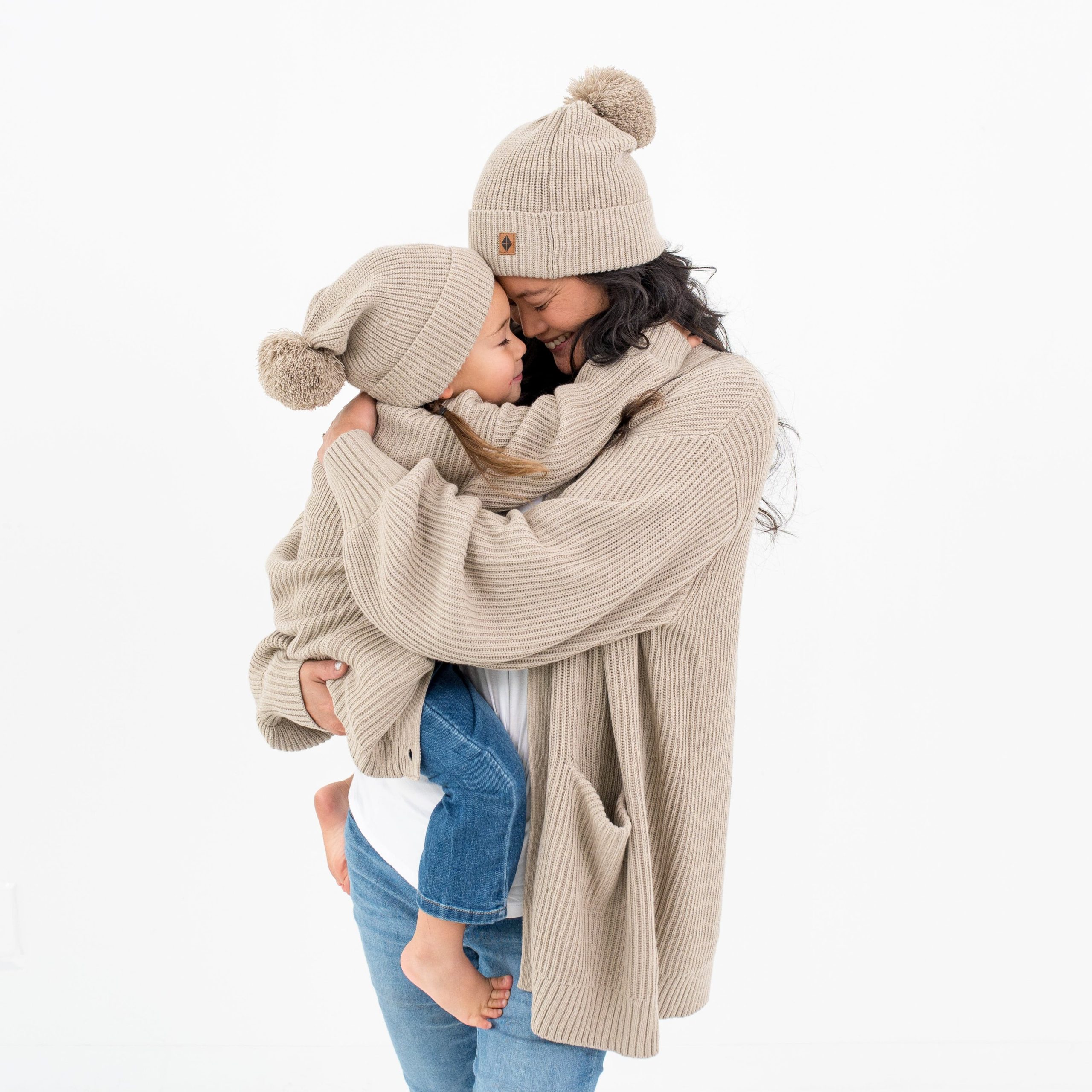 Chunky Knit Adult Pom Beanie in Almond - Image 4