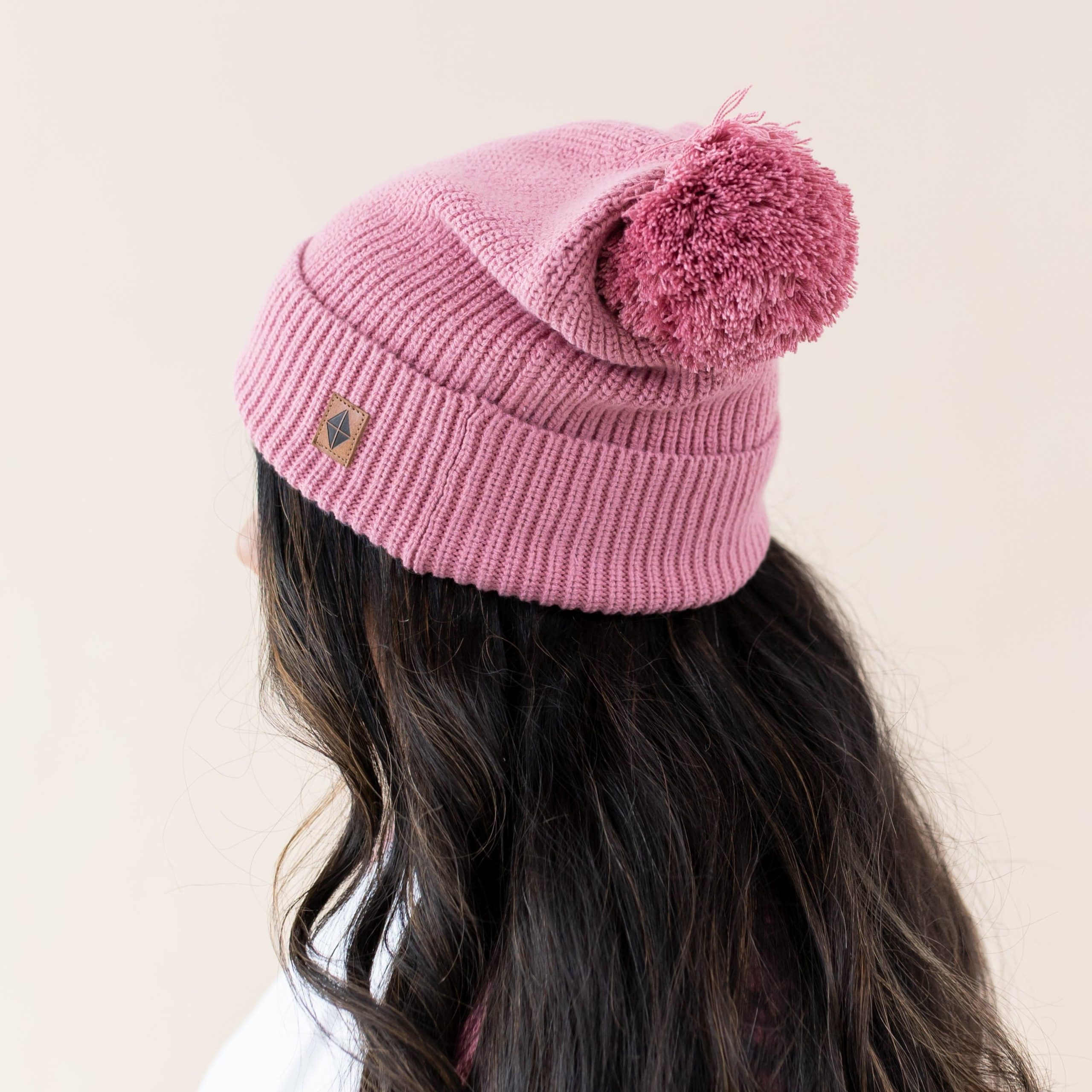 Chunky Knit Adult Pom Beanie in Apple Blossom - Image 2
