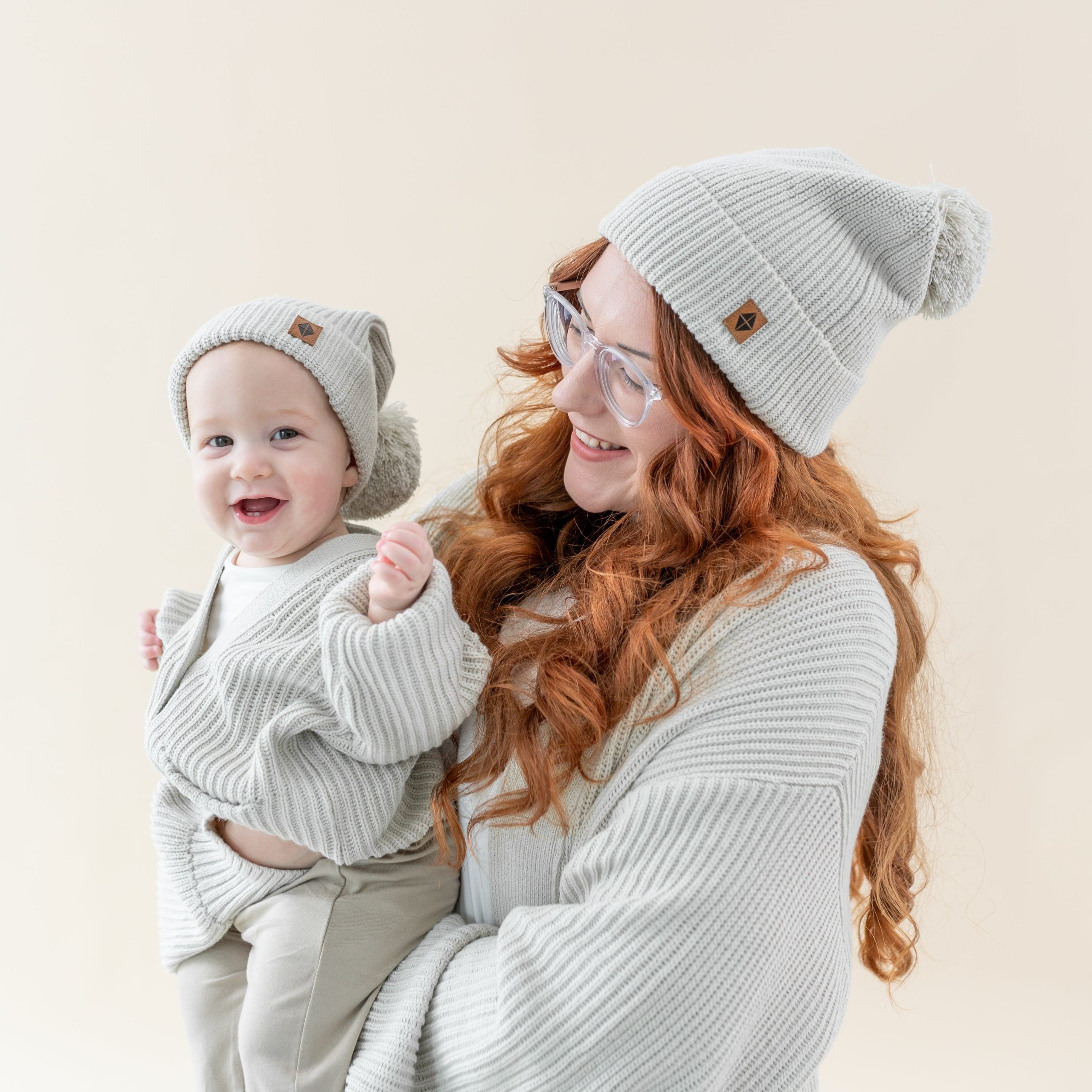 Chunky Knit Adult Pom Beanie in Oat - Image 3