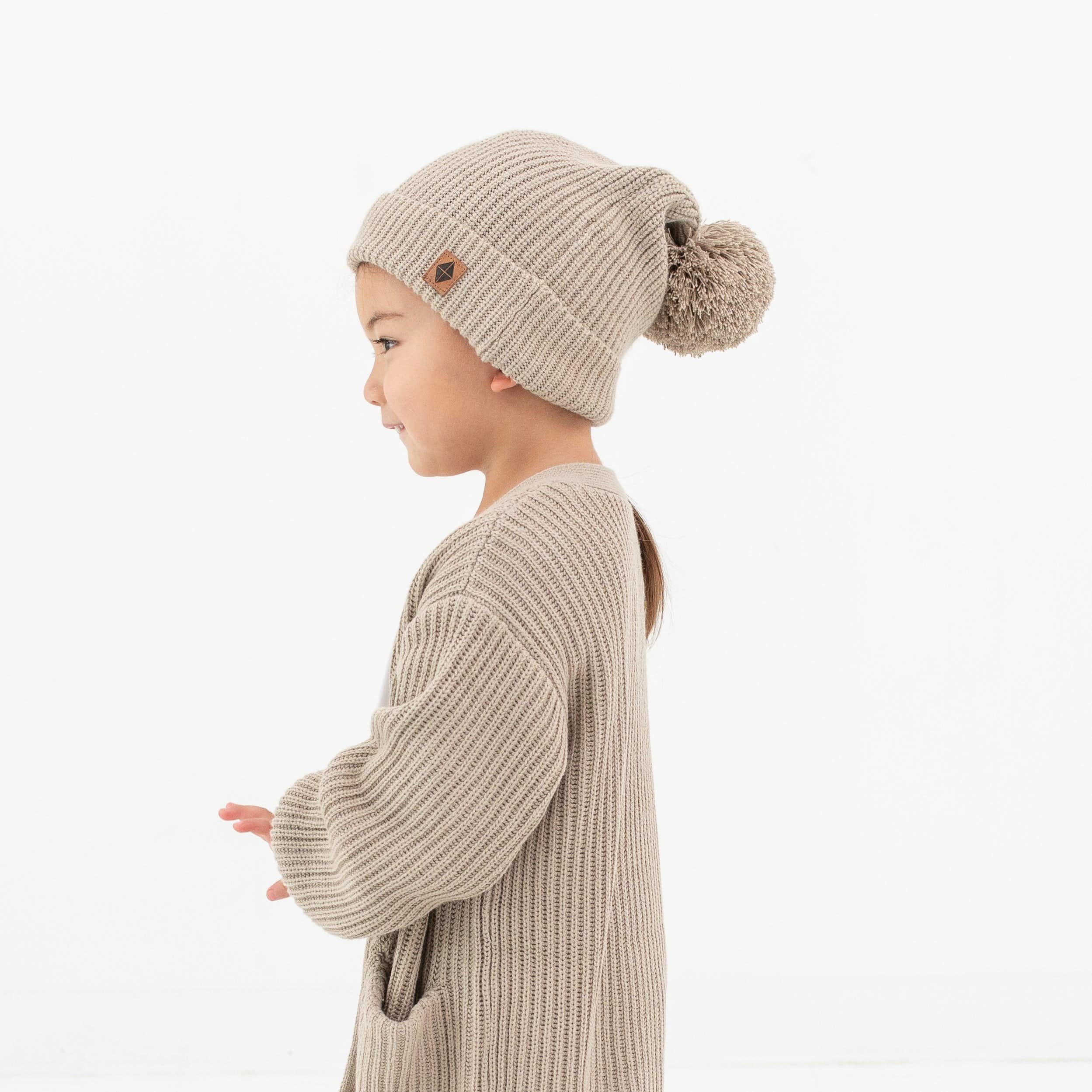 Chunky Knit Pom Beanie in Almond - Image 2