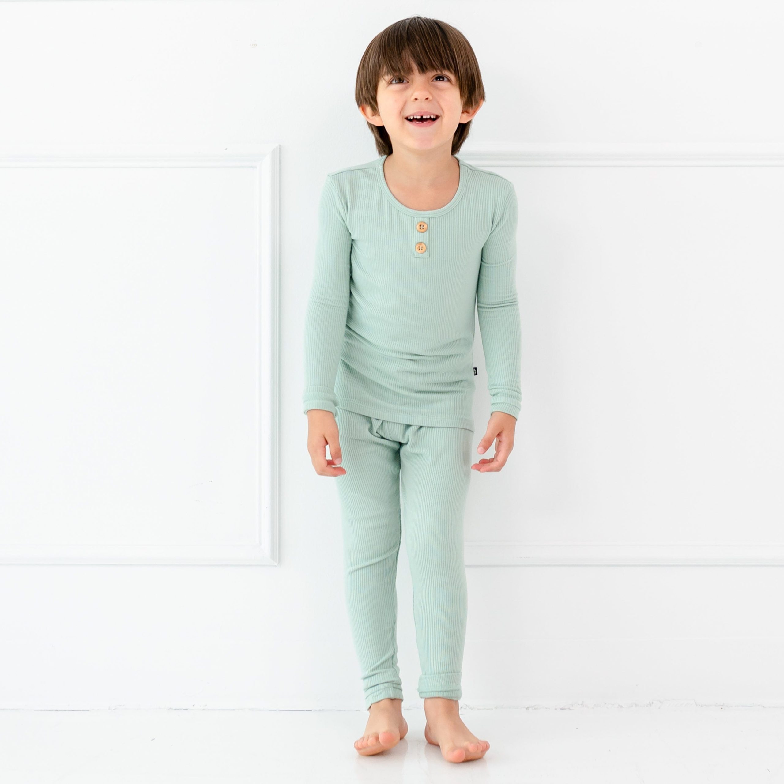 Ribbed Henley Set in Sage - Image 4