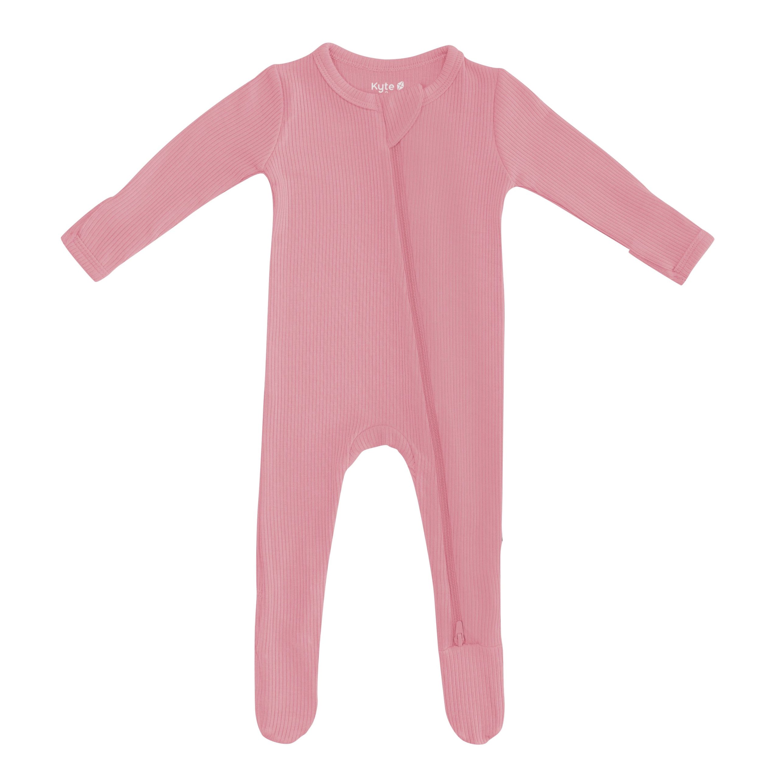 Ribbed Zipper Footie in Apple Blossom - Image 2
