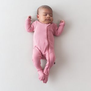 Ribbed Zipper Footie in Apple Blossom