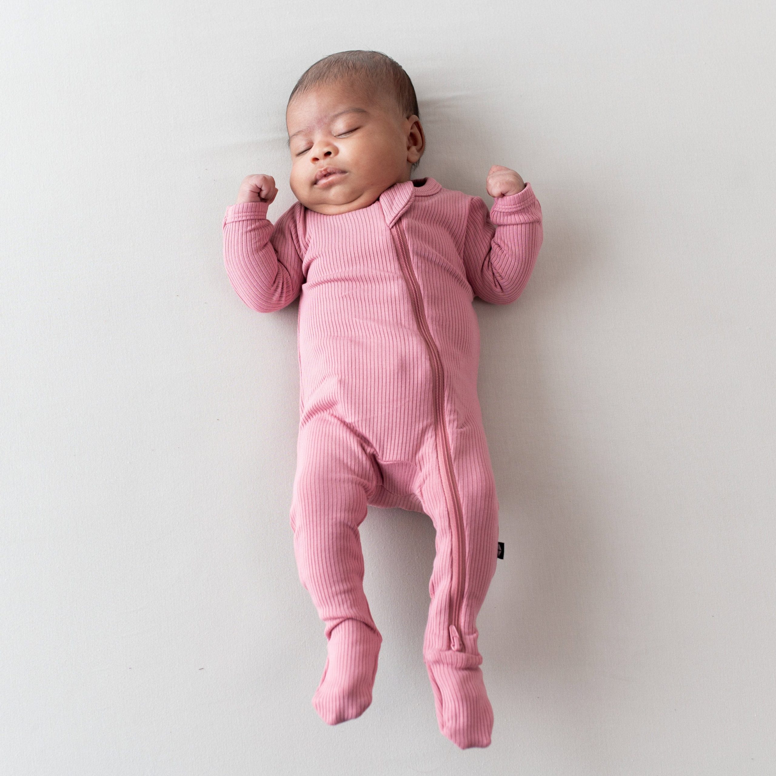 Ribbed Zipper Footie in Apple Blossom - Image 3