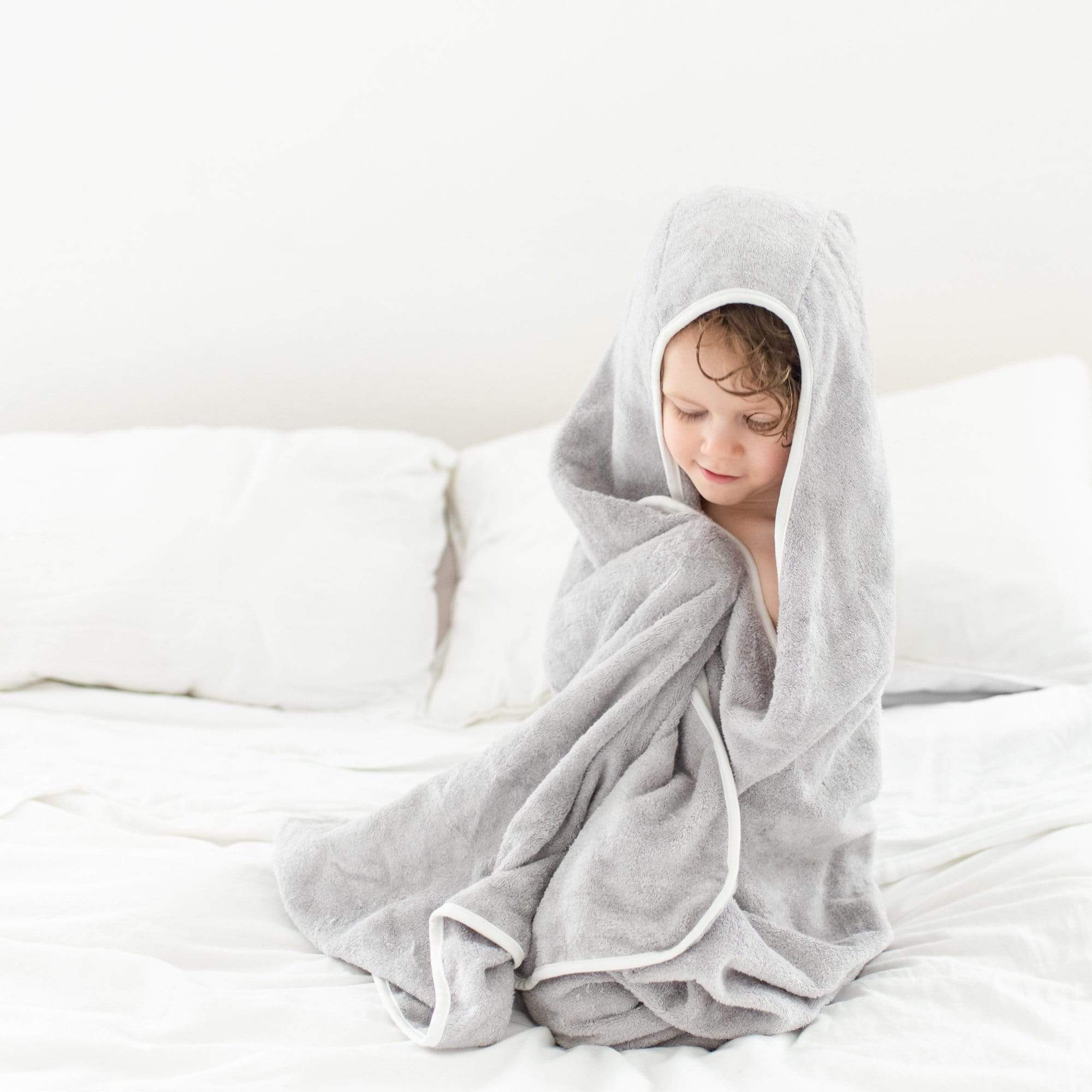 Toddler Hooded Bath Towel in Storm with Cloud Trim - Image 3