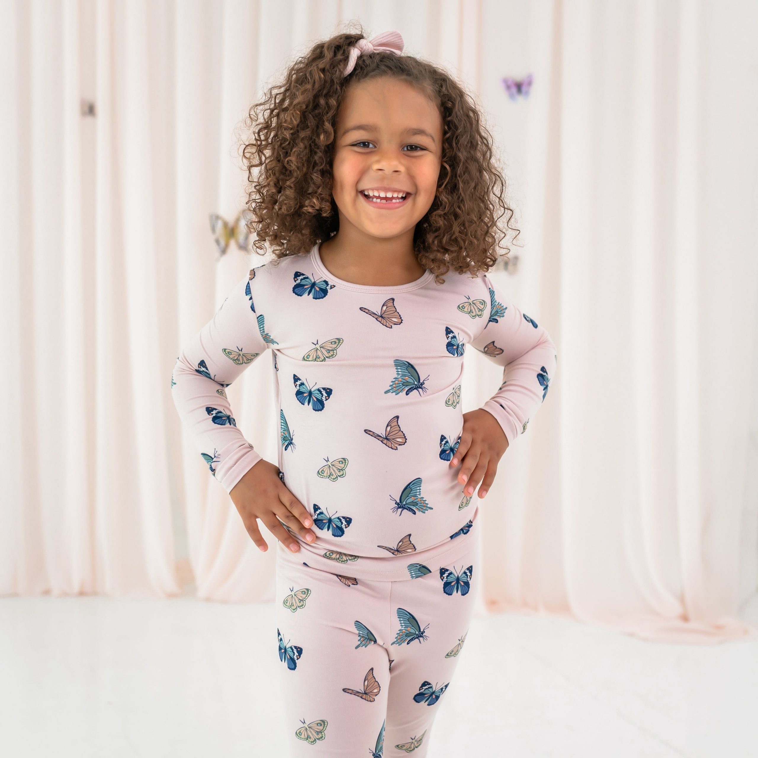 Long Sleeve Pajamas in Blush Butterfly - Image 3