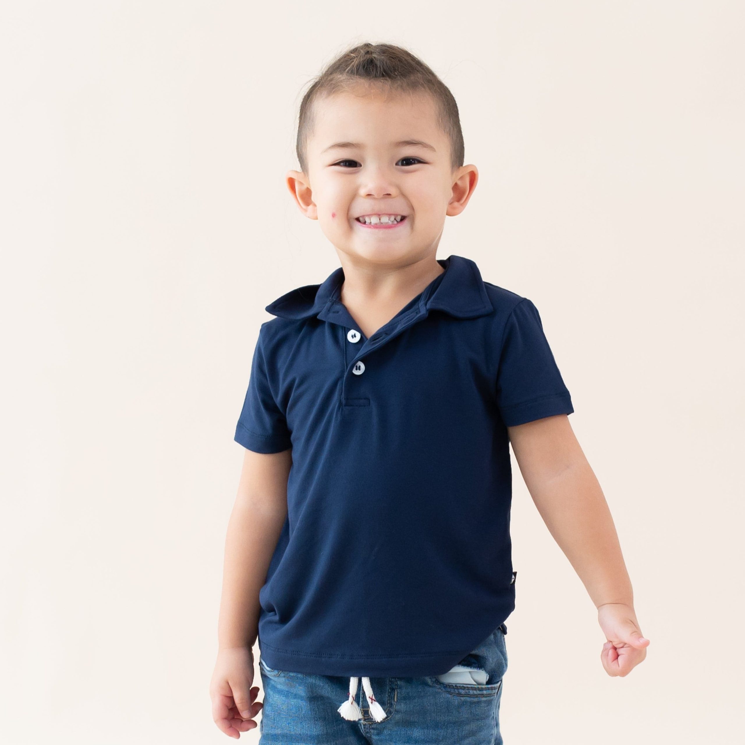 Toddler Short Sleeve Polo in Navy - Image 3