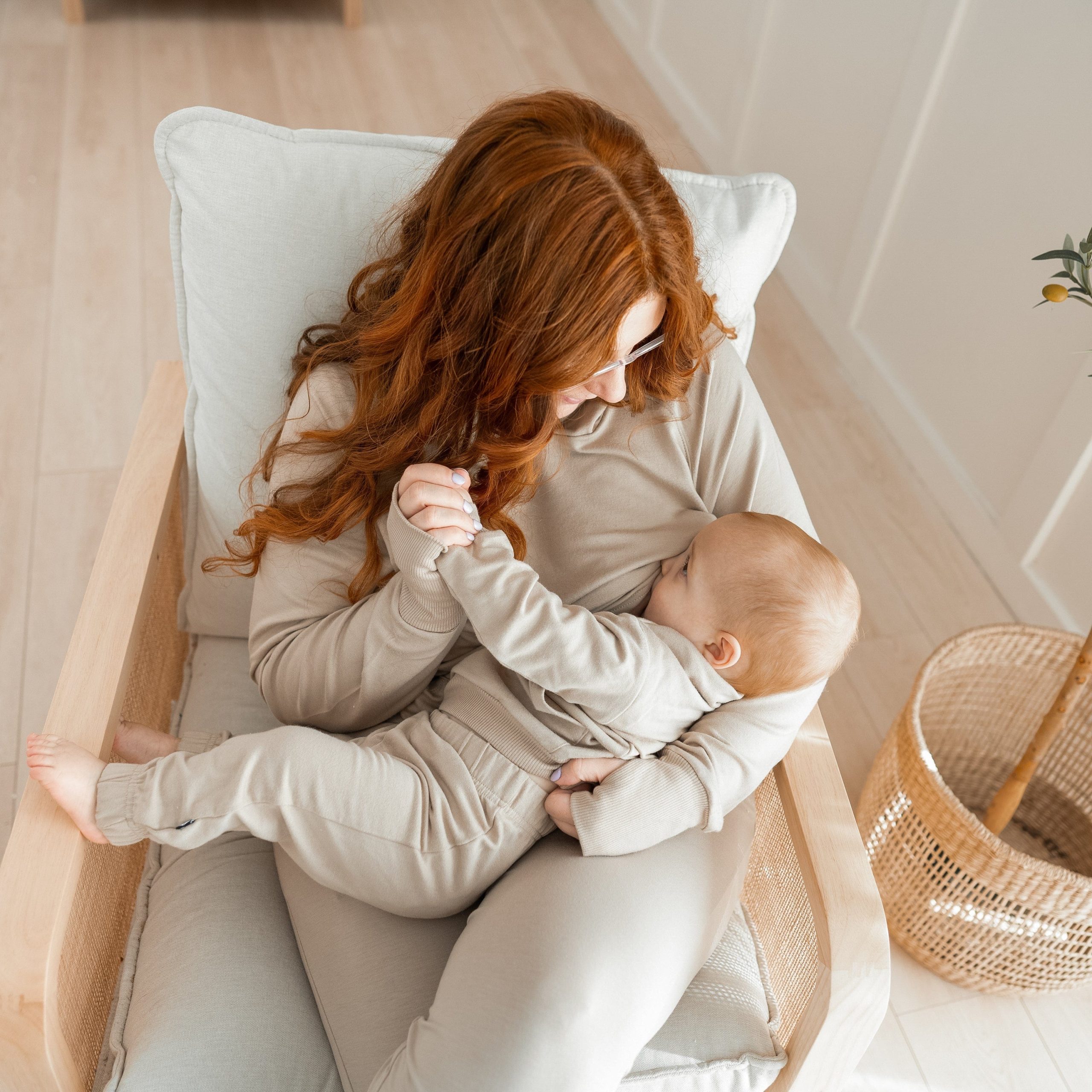 Women's French Terry Nursing Hoodie in Almond - Image 2