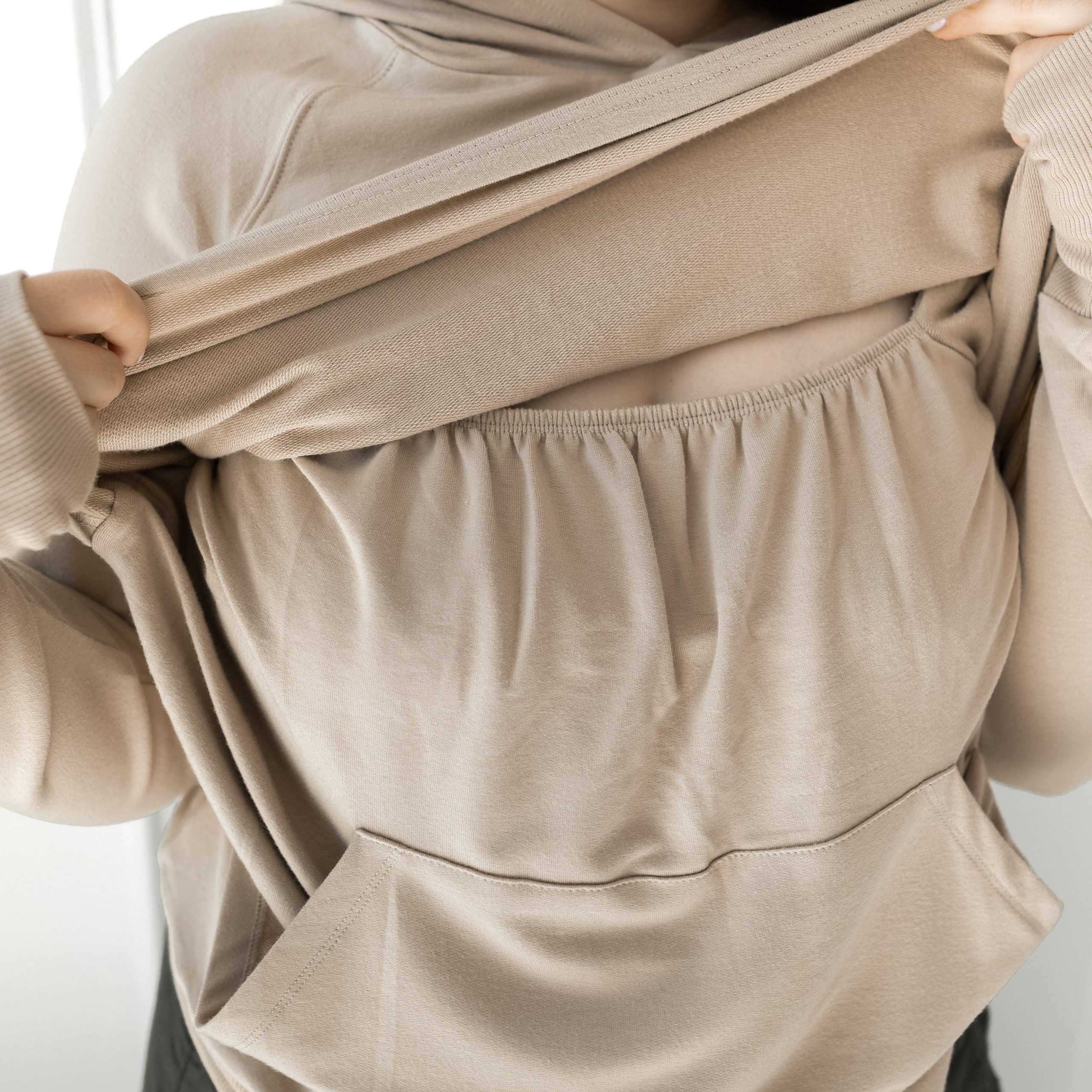 Women's French Terry Nursing Hoodie in Almond - Image 4