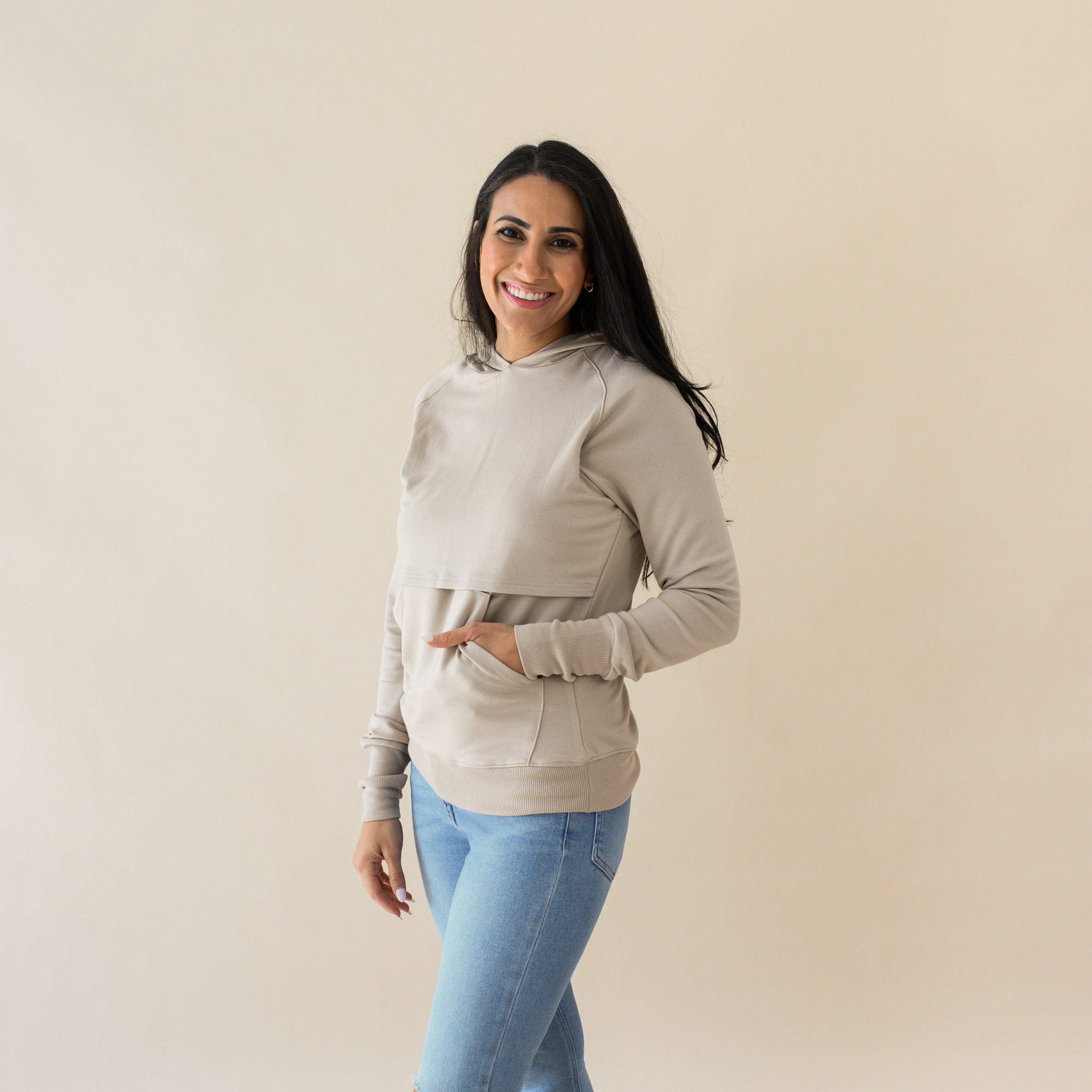Women's French Terry Nursing Hoodie in Almond - Image 5