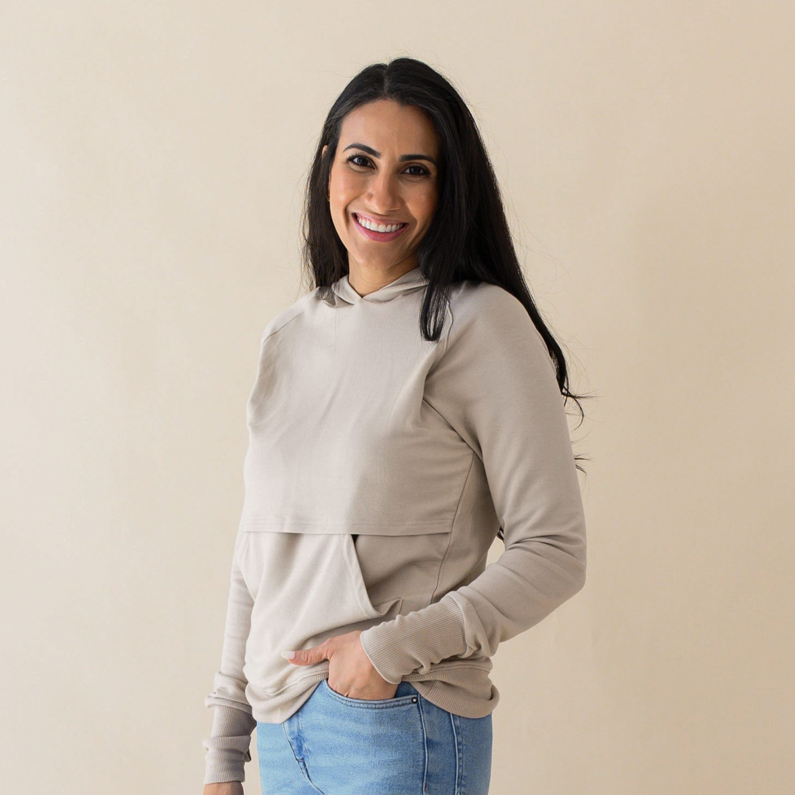Women's French Terry Nursing Hoodie in Almond - Image 6