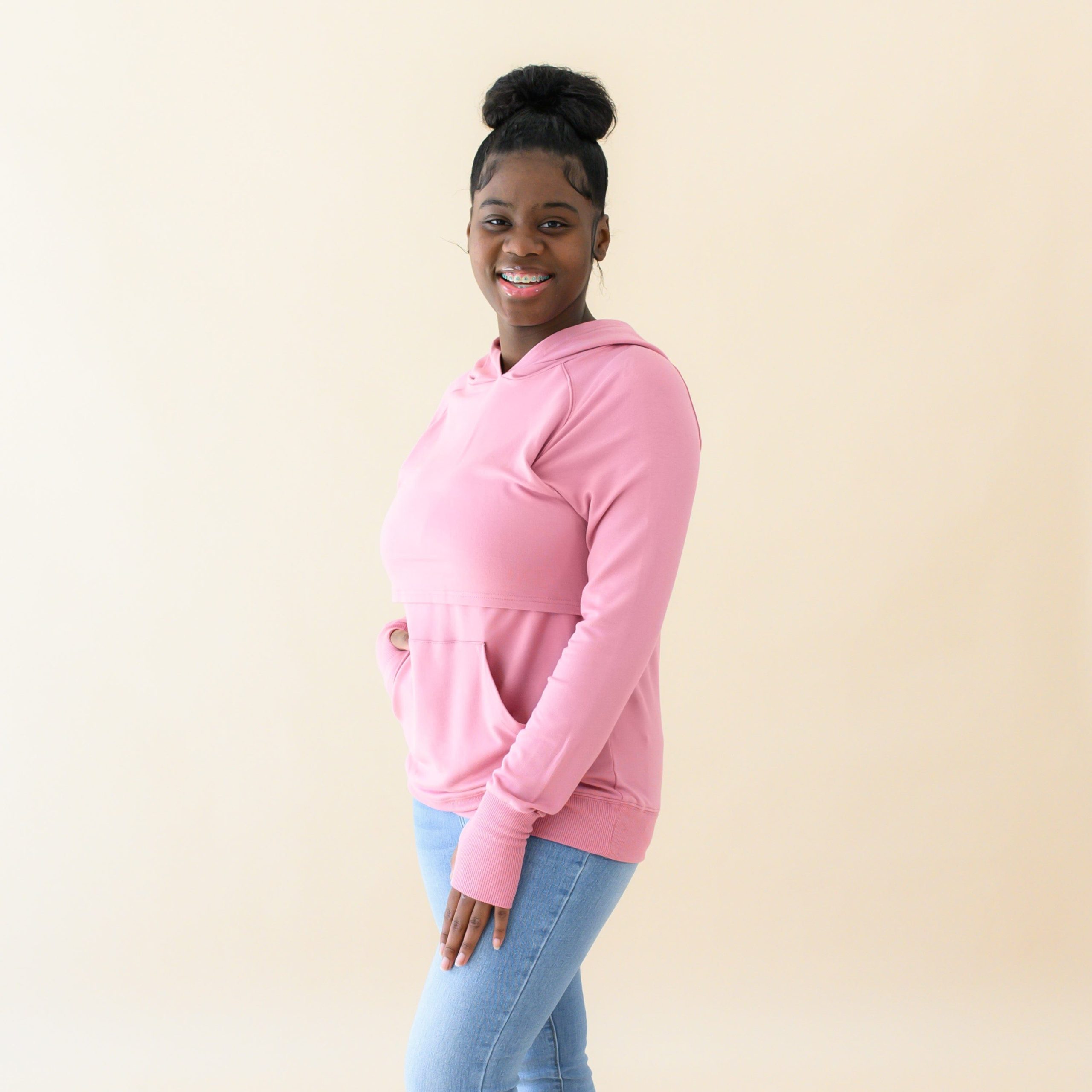 Women's French Terry Nursing Hoodie in Apple Blossom - Image 2