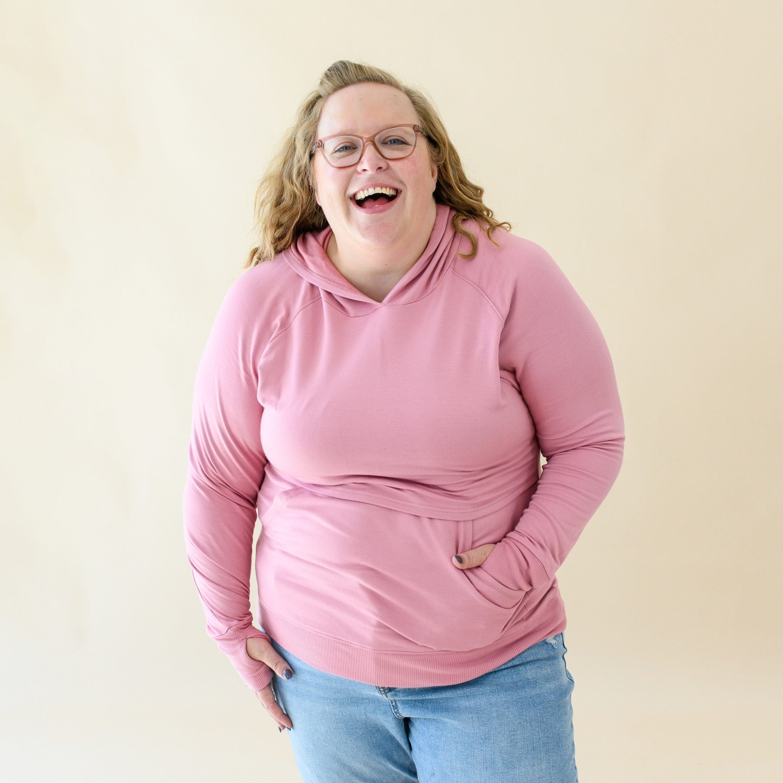Women's French Terry Nursing Hoodie in Apple Blossom - Image 3