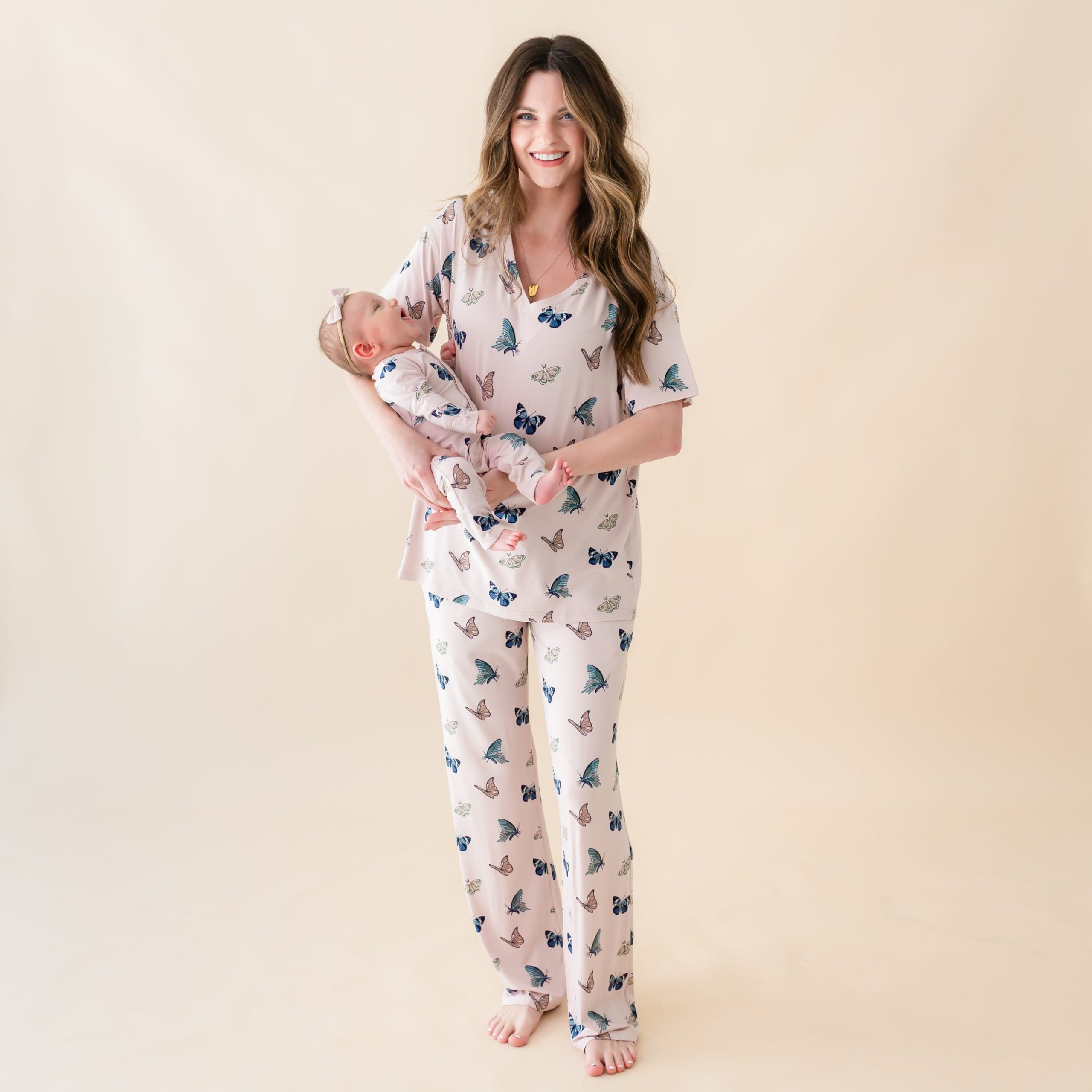 Women's Relaxed Fit V-Neck in Blush Butterfly - Image 2