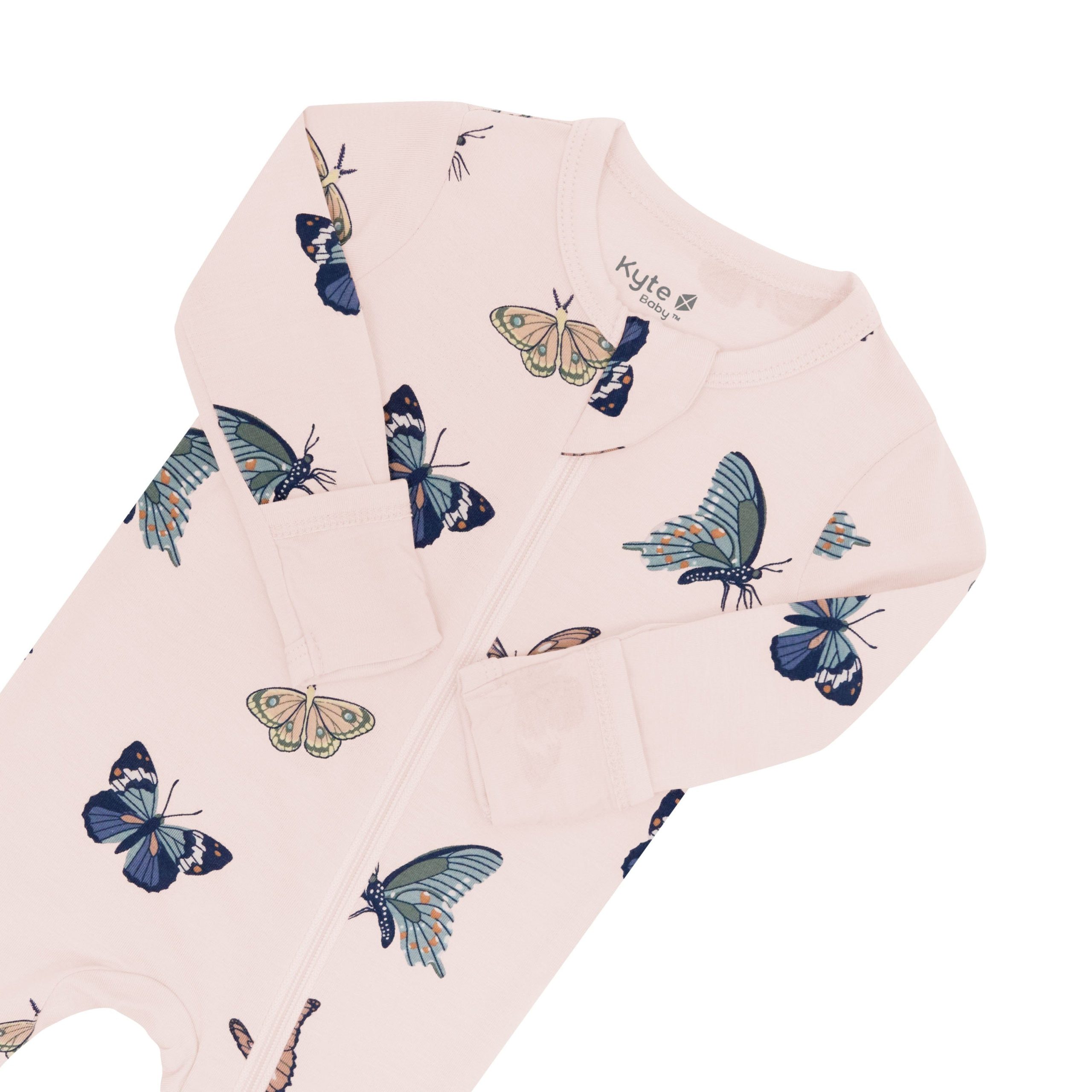 Zippered Footie in Blush Butterfly - Image 4