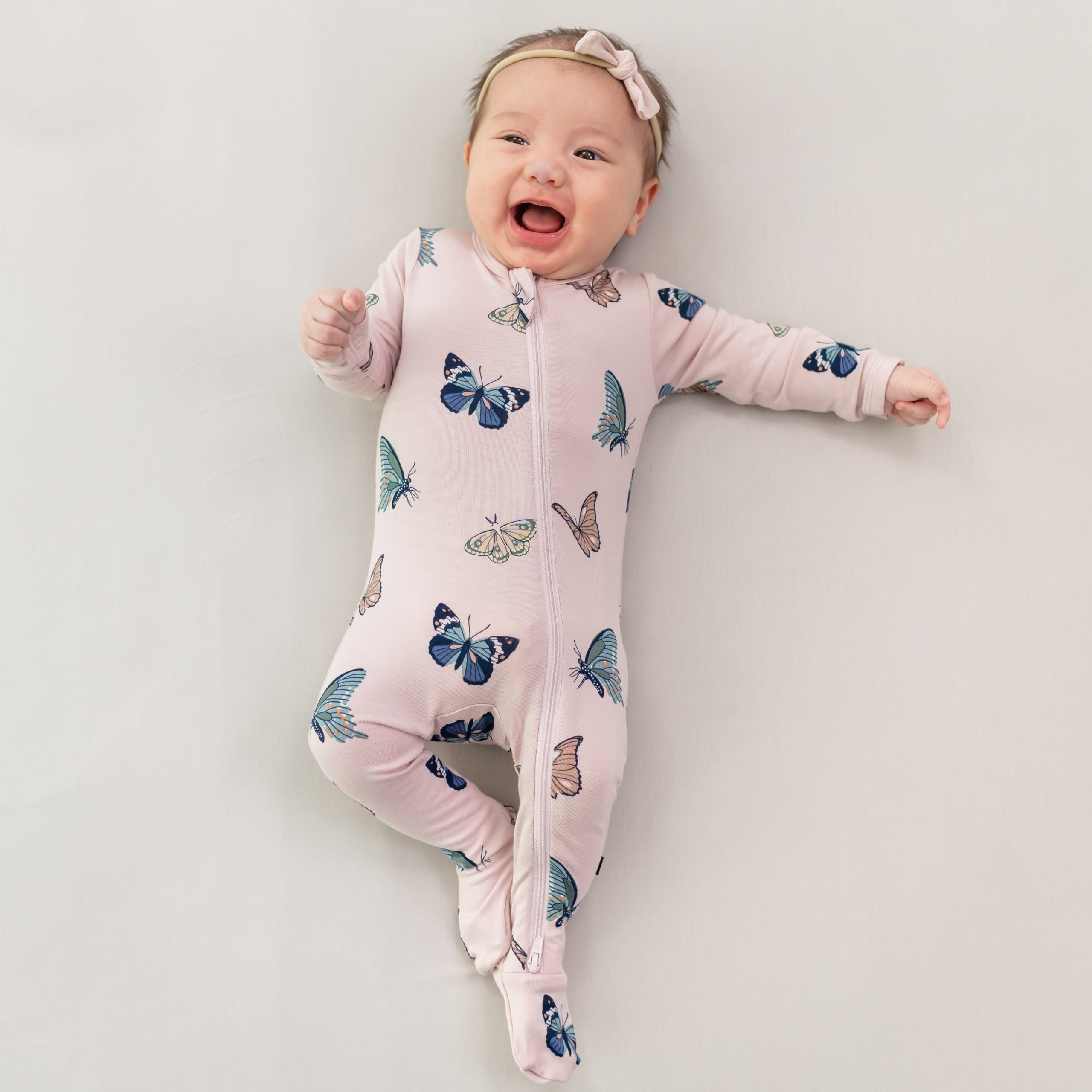 Zippered Footie in Blush Butterfly - Image 3