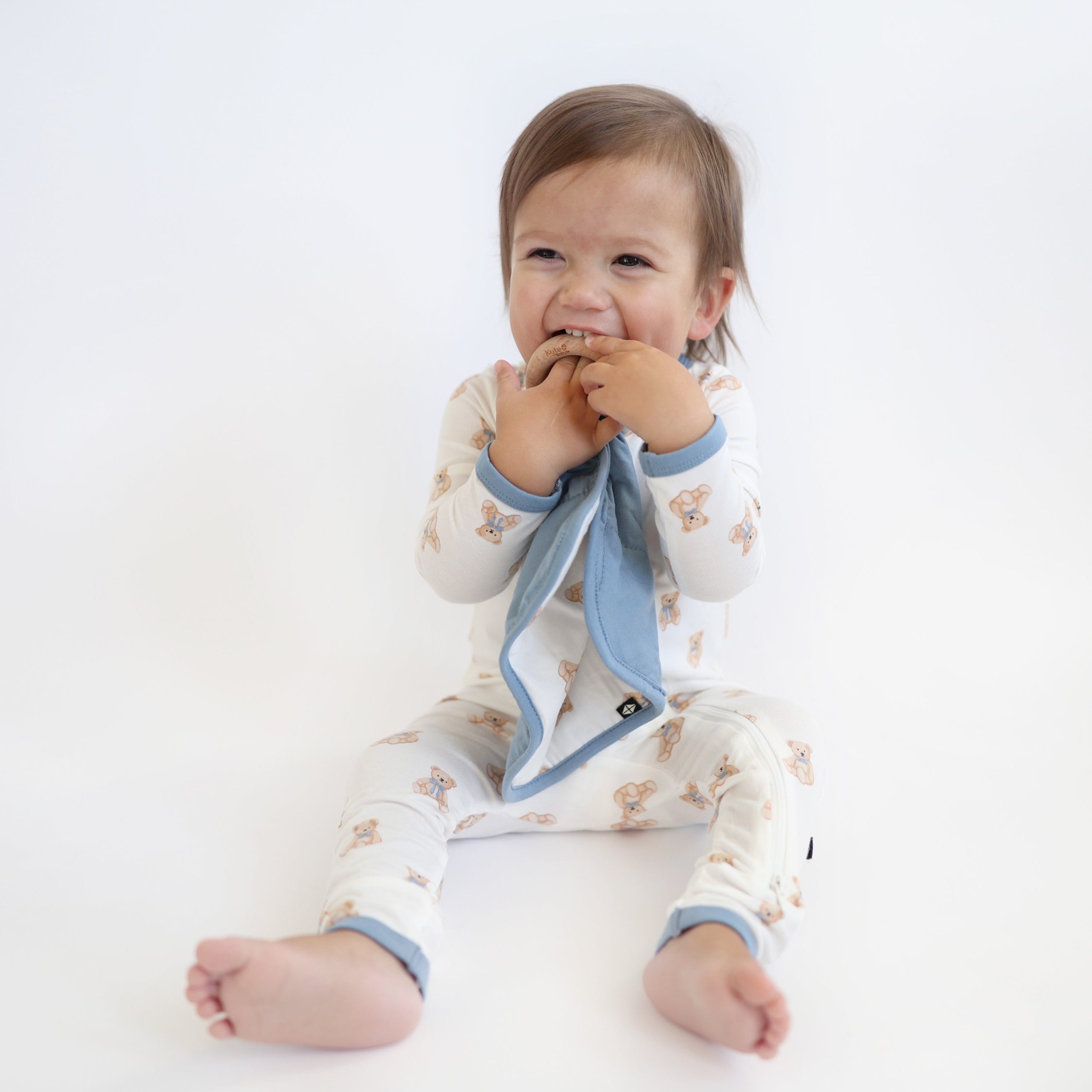 Lovey in Teddy Bear with Removable Wooden Teething Ring - Image 3
